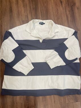 Vintage Ralph Lauren Navy and White Striped Rugby Polo